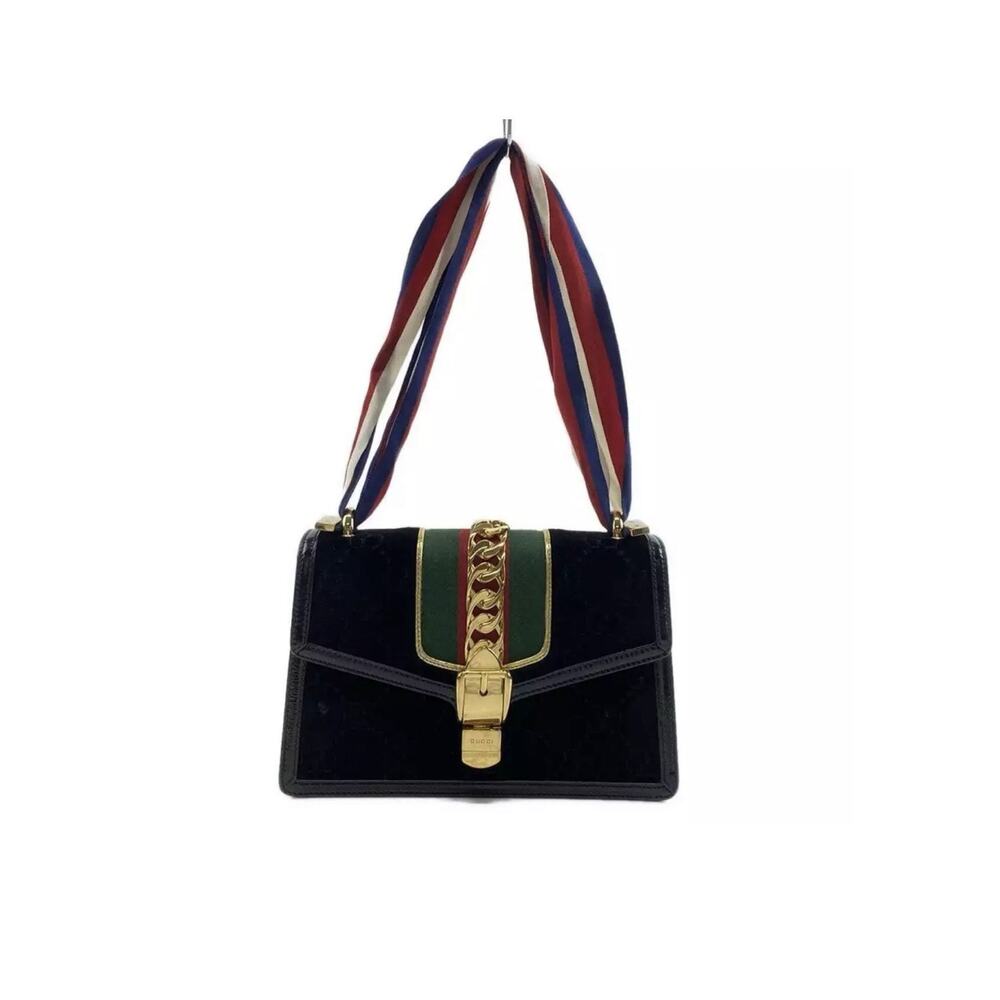 ❌sold❌ Auth GUCCI Sylvie Black Gold Multi Velour Hardware - Shoulder Bag